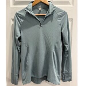 Merika  Womens Quarter Zip Pullover Long Sleeve Thumbholes Size M Teal Soft‎